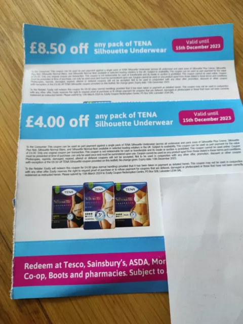 Tena silhouette Underwear £12.50 Off Vouchers. Valid 15th December 23 .