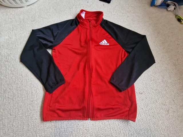 Giacca con cappuccio Adidas unisex ragazzo ragazza unisex tuta top cerniera taglia 11-12 anni rossa...