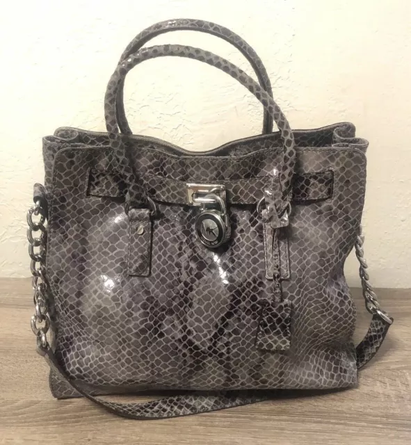 Michael Kors Hamilton Gray Leather Python Snakeskin Leather Shoulder Bag