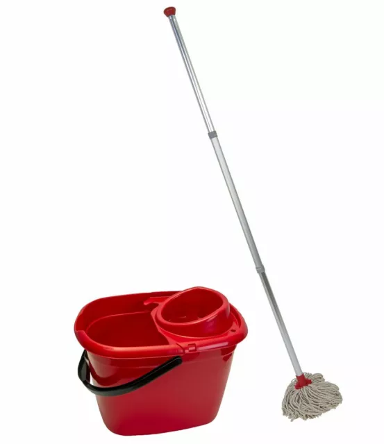 Abbey Professional Mop and Bucket Kit with two mop heads, Red
