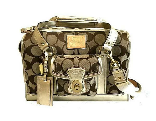 ICONIC COACH SIGNATURE Khaki C Gold Metallic Trim Dog Pet Carrier