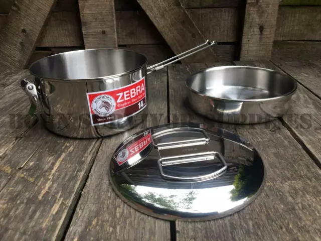 ZEBRA LUNCH BOX BILLY CAN 14cm - Round Stainless Steel Cooking Pot Mess Tin Pan