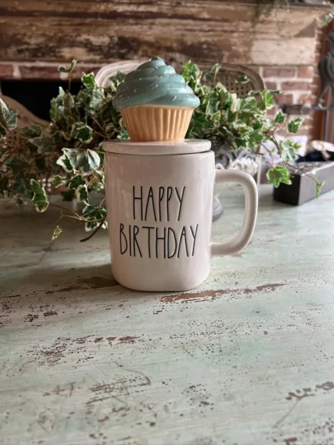 Rae Dunn Happy Birthday Mug with Cupcake Topper