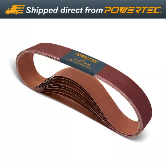 POWERTEC 2 x 42 inch 80 Grit Sanding Belt Aluminum Oxide Sandpaper 10pcs 424208A