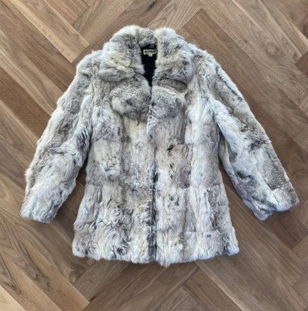 Lovely Neutral Vintage Real Coney/Rabbit fur Coat Jacket Size 8/10