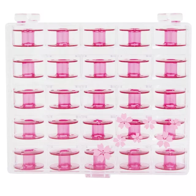 Janome Cherry Blossom Pink Bobbins with Plastic Storage Case - 2518P Elna Bobbin