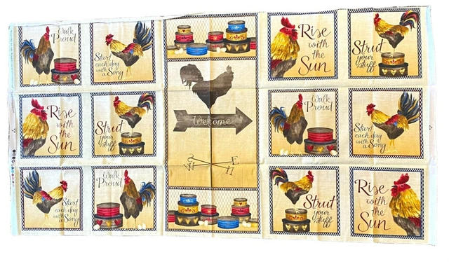 Welcome to the Roost by Tara Reed Quilt Fabric Panel Rooster Print 43 x 23 Inch
