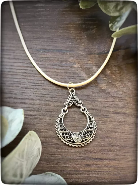 NEW silver colour filigree boho bohemian hippy swirl spiral cream cord necklace