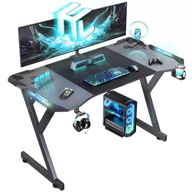Scrivania gaming LED 120/140 cm tavolo da gioco ergonomico per computer con tappetino mouse