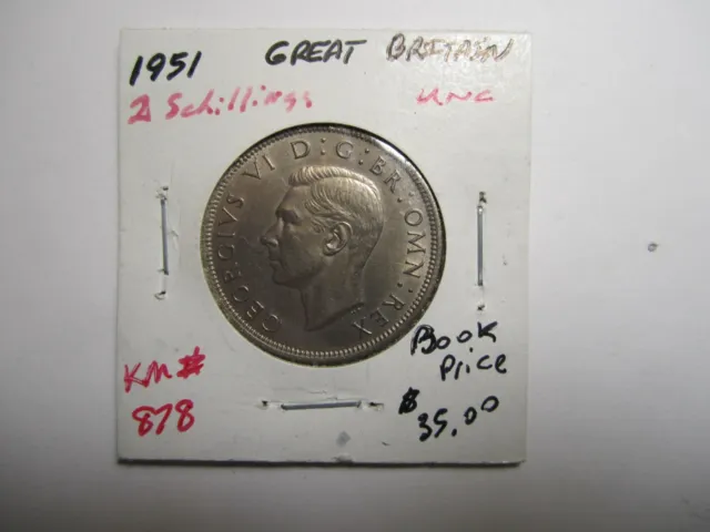 Uncirculated 1951 Great Britain Florin (Two Shillings)
