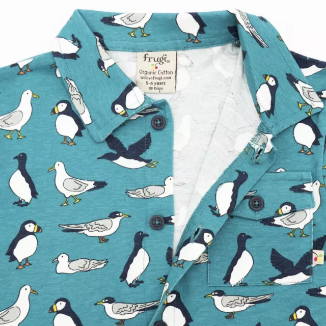Polo Shirt bambini Frugi pinguino blu cotone manica corta vacanze di Natale 2