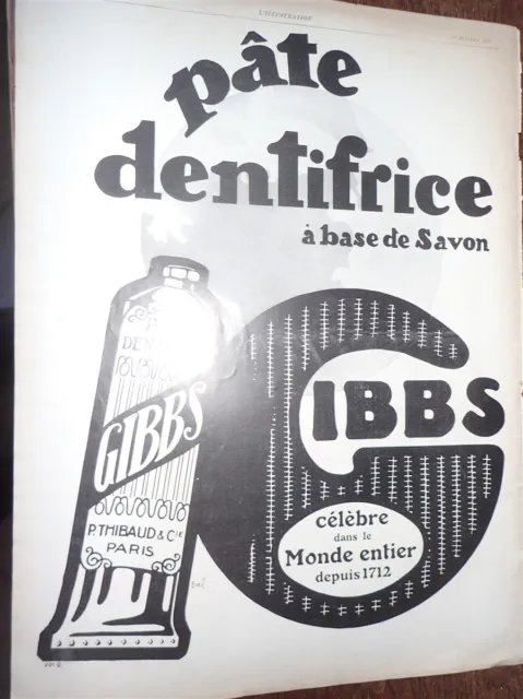 GIBBS pâte dentifrice + fêtes d'été LIDO de VENISE pub papier ILLUSTRATION 1927