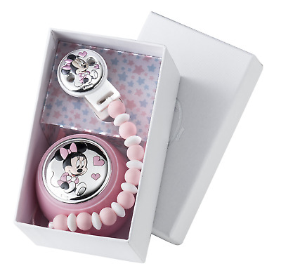 Disney Set Box e Porta Ciuccio Minnie Mouse con Palline per Dentizione Neonato