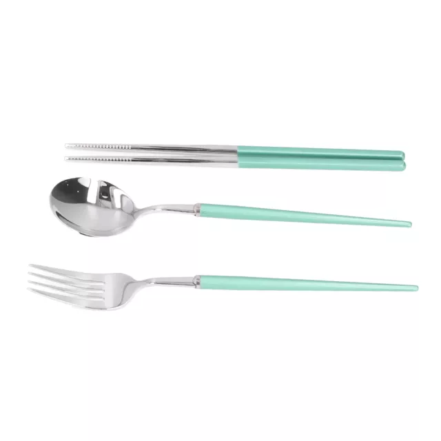 (Green Silver)Cutlery Set Fork Spoon Chopsticks Set Stainless Steel Travel