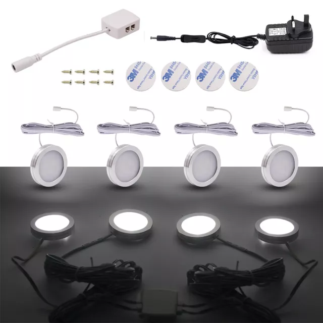 12V LED White Warm/Cool Under Cabinet Shelf Down Light Round Closet Bulb Kit/Set