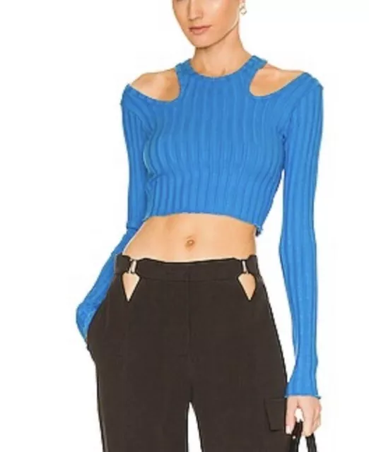 Simon Miller Cut Out Rib Knit  Astro Top Size M In Blue