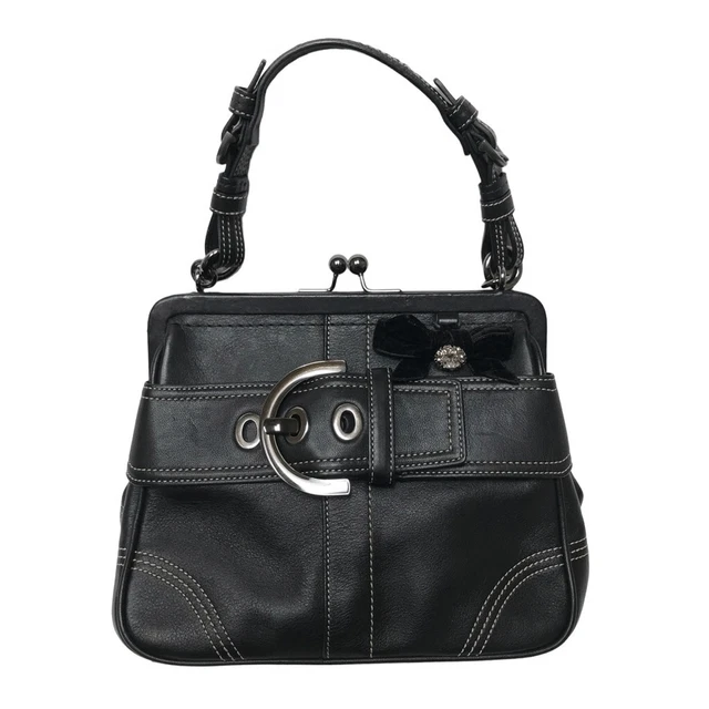 Coach Y2K Soho frame black leather mini satchel handbag with crystal & bow