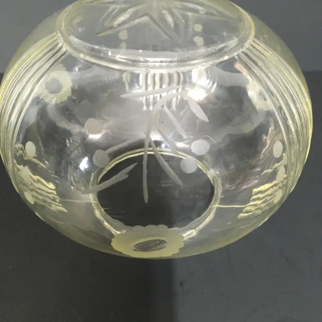 Vintage Etched & Pressed Floral Clear Glass Round Globe Shade Closed Top 2