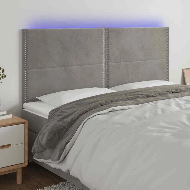 Testiera a LED Grigio Chiaro 200x5x118/128 cm in Velluto