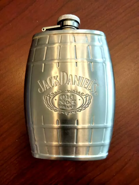 Jack Daniels Old No 7 Stainless Steel 6 oz Barrel Shaped Hip Flask, 2007