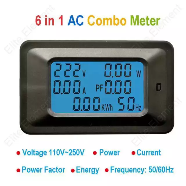 AC Combo Multi Meter 6in1 250V50A Volt Amp Power Factor Energy Kwh Frequency CT