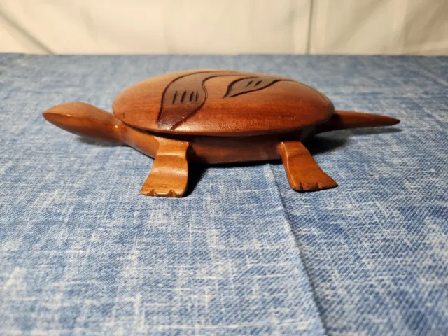 Vintage Hand Carved Wooden Turtle Trinket Box