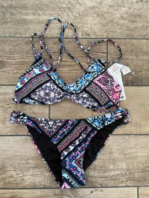 Bnwt Boohoo Bikini Set Size 10 Strappy Briefs & Top  Padded Paisley Print