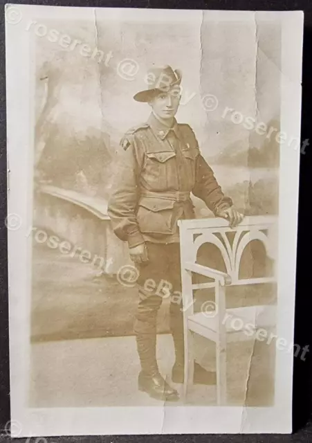 WW1 Australian ANZAC  Private  with division sign patch -  Real Photo Postcard