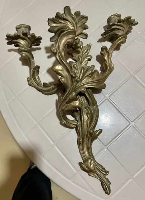 Bronze French Louis XV Style Candelabra Wall Sconce 3 Arm Candle 2