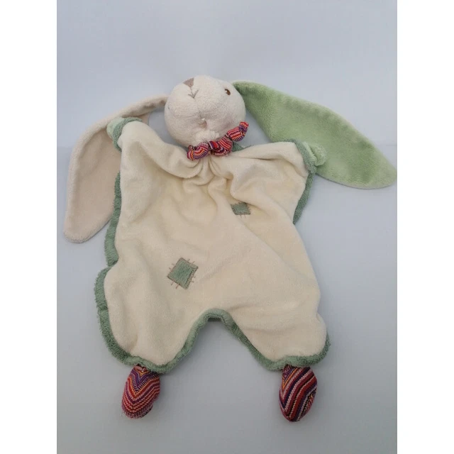 Doudou plat lapin blanc vert violet rose rouge rayé BUKOWSKI - 28712