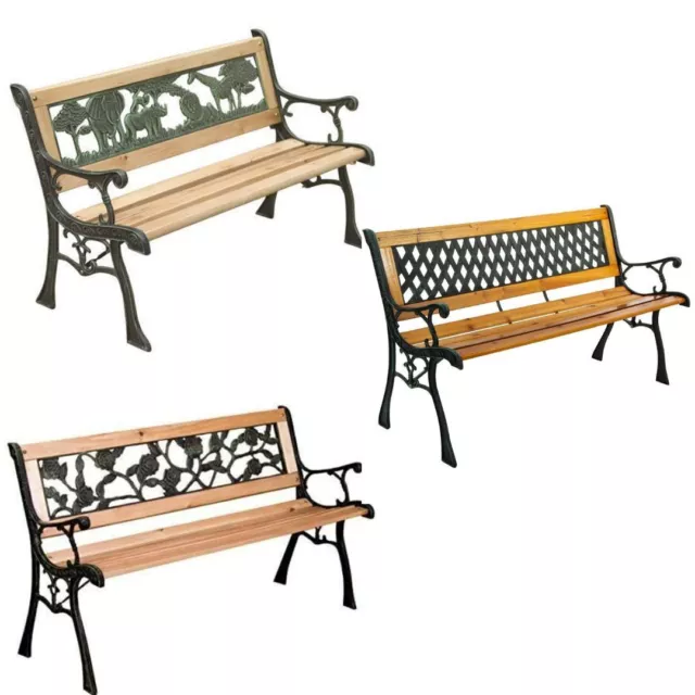 Wooden Metal Garden Bench Adult Child Decorative Back Outdoor Seat Patio Chair