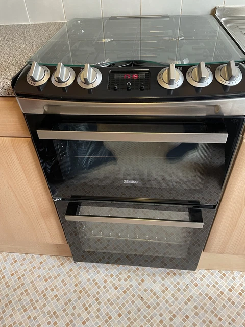 ZANUSSI 55CM DOUBLE gas oven cooker with electric grill Black