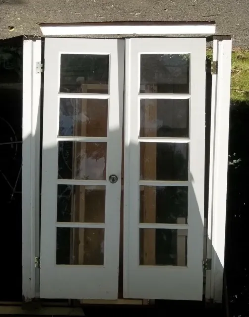Sale!! Mid Century Modern , White , 5 Pane Double Doors, W/ Framing