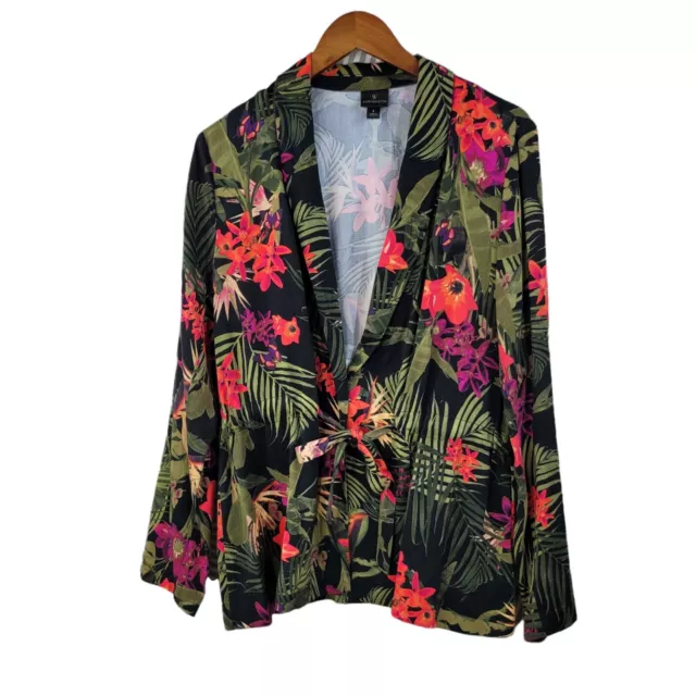 Worthington Size Large Tropical Jacket Blazer Bright floral coat Hawaiian fern