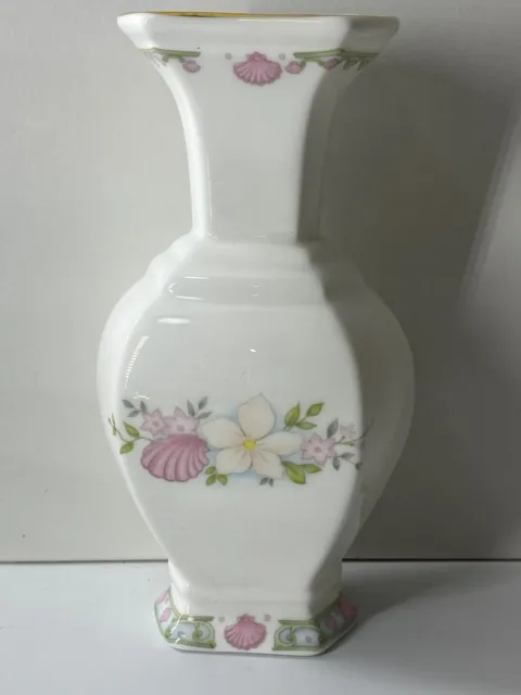 Vintage/Retro Coalport Weißgold umrandet Blumenmuster flache Knochen China Vase