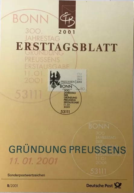 ETB 5/2001 - Mi.-Nr. 2162 - 300. Jahrestag der Gründung Preußens