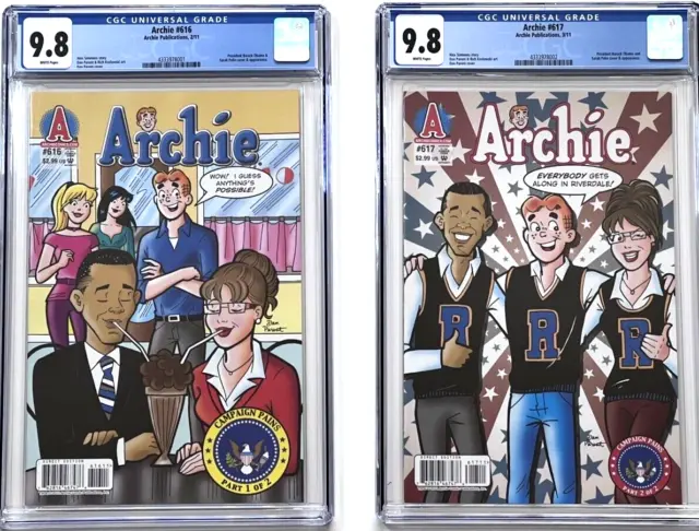 Archie Obama Palin Set CGC 9.8 Issues 616 & 617 Presidential Campaign 2011