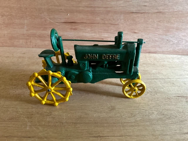 John Deere Cast Iron Tractor Toy 6 Lbs Embossed Lettering 10.5" Wheel to Wheel