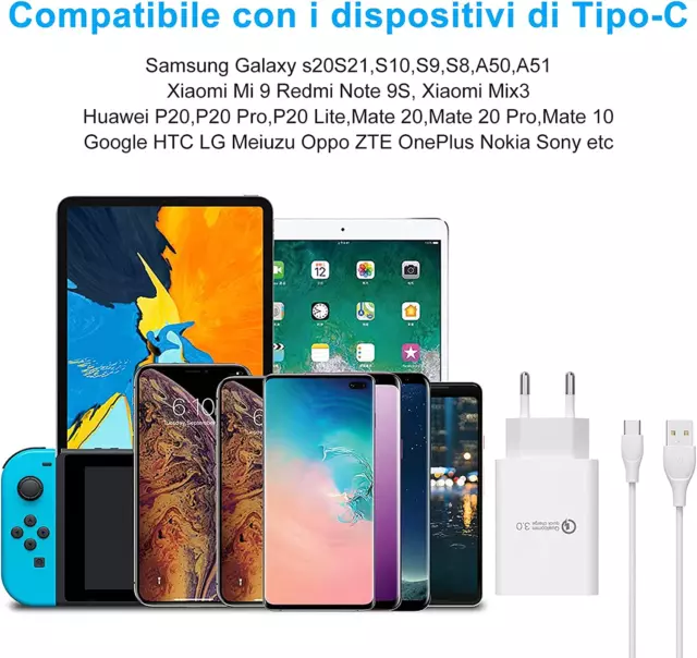 Caricabatterie + Cavo Fast Charge Type-C Ricarica Rapida Smartphone Cavetto 5A 2