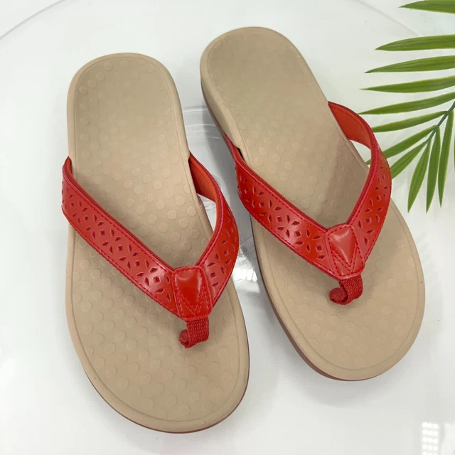 Vionic Women's Tide Sandal Size 8 Red Perforated Thong Flip Flop Slide Comfy