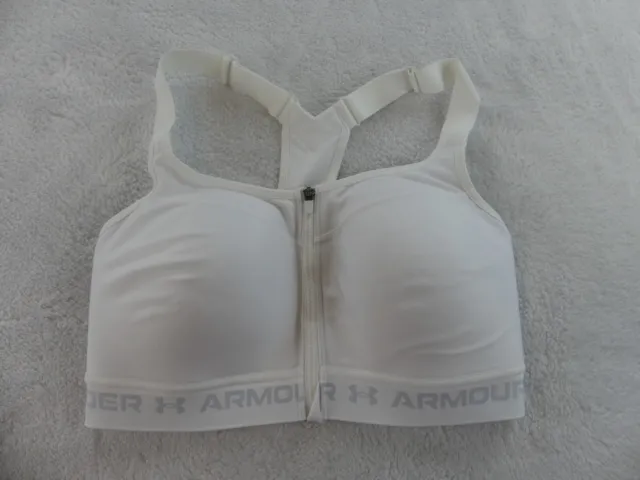 Under Armour Sports Bra Womens 34DD White Front Zip Compression High Support *