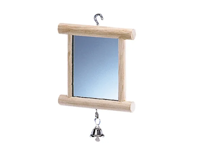 Holzspiegel mit Glocke 10x10cm Käfigzubehör Holzspielzeug Vogelspielzeug