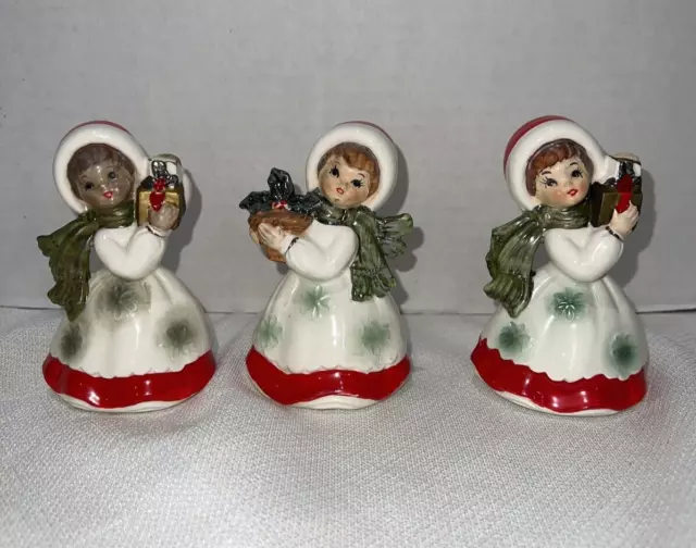 VINTAGE LEFTON Trio #7698 Set of Three CHRISTMAS GIRL FIGURINES 1950'S OR 60's