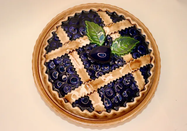 Vintage Majolica Blueberry Pie Keeper-Portugal Pie Dish - Very Nice!