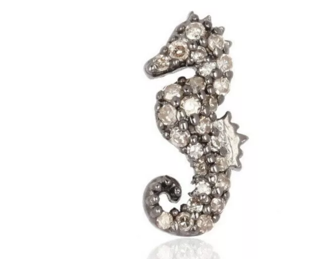 Natural Diamond 925 Sterling silver Sea Horse Stud Earring 14k gold plated Post 2