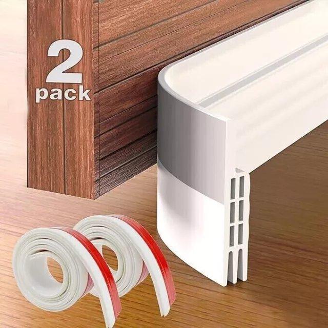 Pack Of 2 White Door Draught Excluder Strip Self Adhesive Bottom Seal Draft