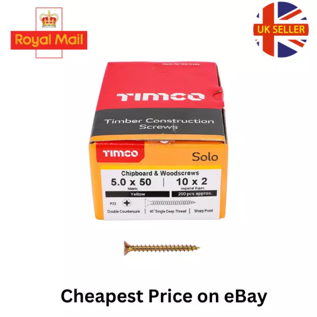 Timco Solo Countersunk Wood Yellow Screws Pozi Screw Head Woodscrew Packs