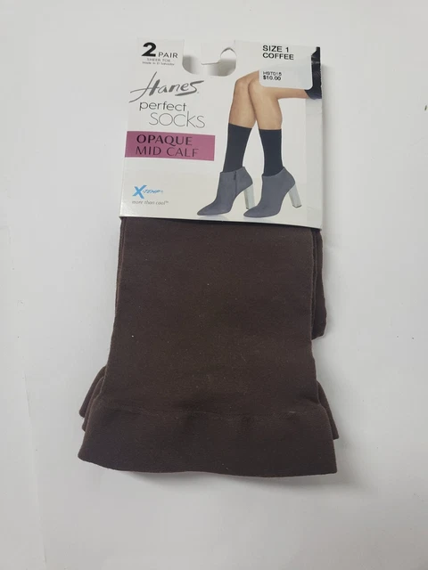 Hanes X-Temp Perfect Socks Womens Opaque Mid Calf Sheer Toe Size 1 Coffee 2 Pair