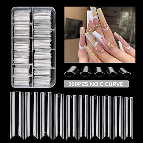 500Pcs No C Curve Clear Nail Tips for Acrylic Nails 500PCS XXL Square With Box