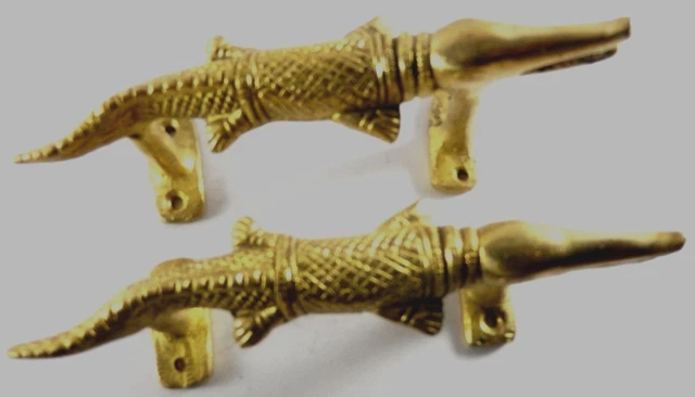 Golden Crocodile Shape Antique Finish Handmade Brass Door Handle Knob Home Decor